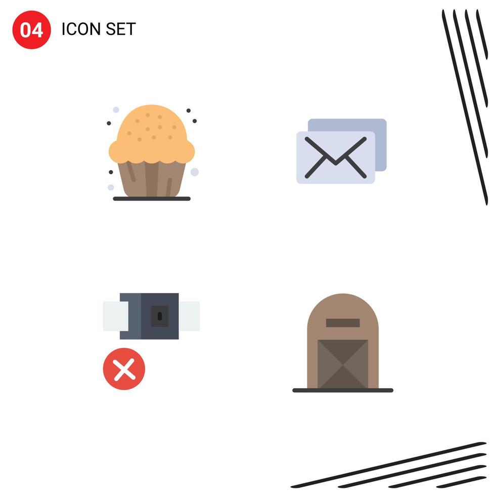 Pack of 4 creative Flat Icons of candy not food mail safety Editable Vector Design Elements