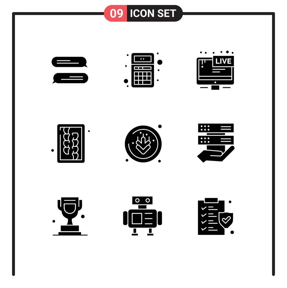 9 User Interface Solid Glyph Pack of modern Signs and Symbols of allergens kitchen utensils tv board news Editable Vector Design Elements