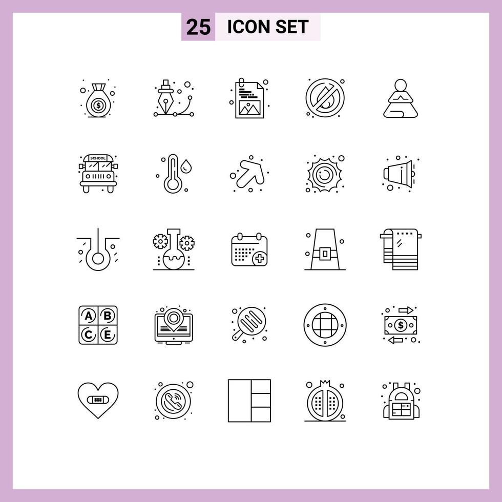 Mobile Interface Line Set of 25 Pictograms of yoga meditation development fast no Editable Vector Design Elements