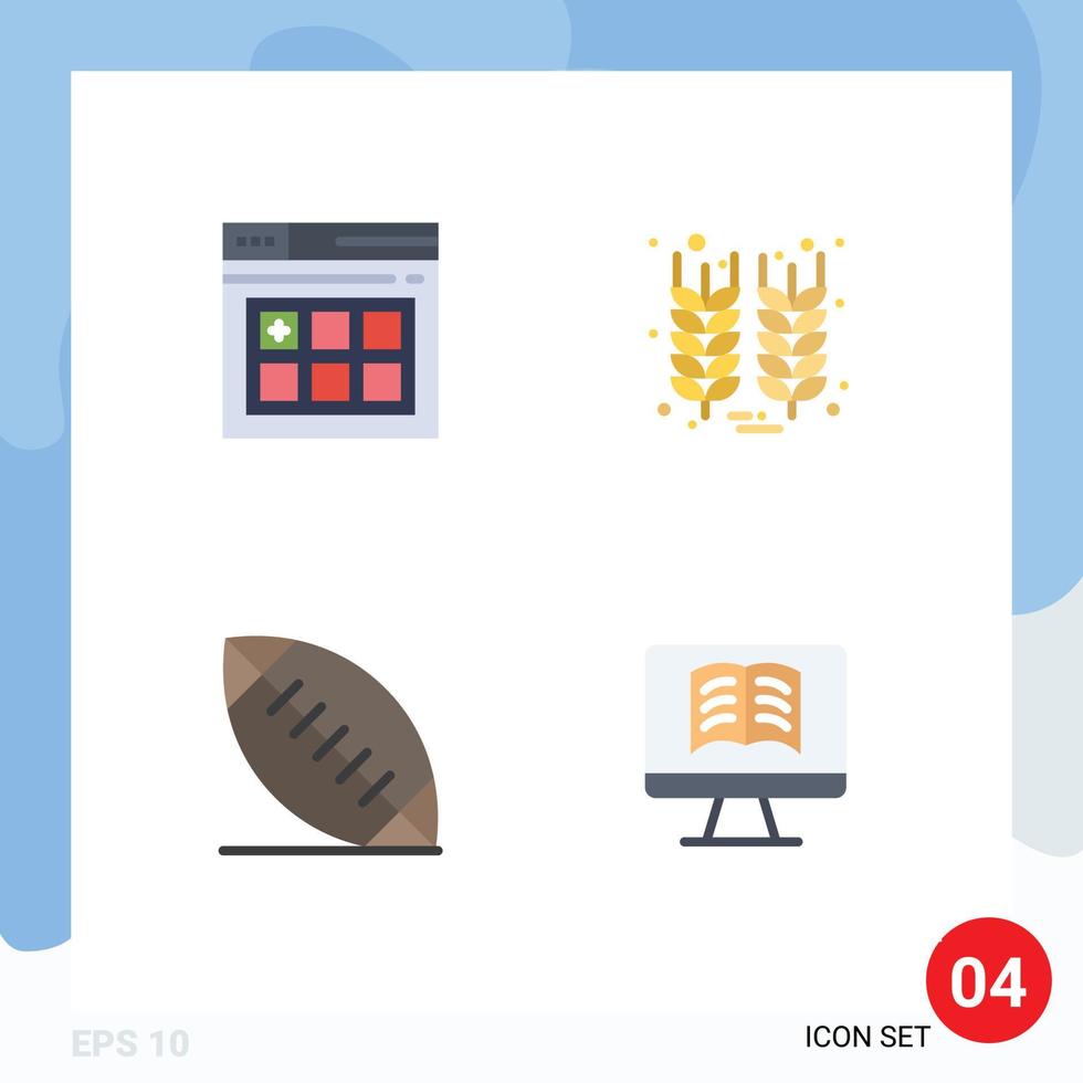 Group of 4 Modern Flat Icons Set for web sport bottle wheat book Editable Vector Design Elements