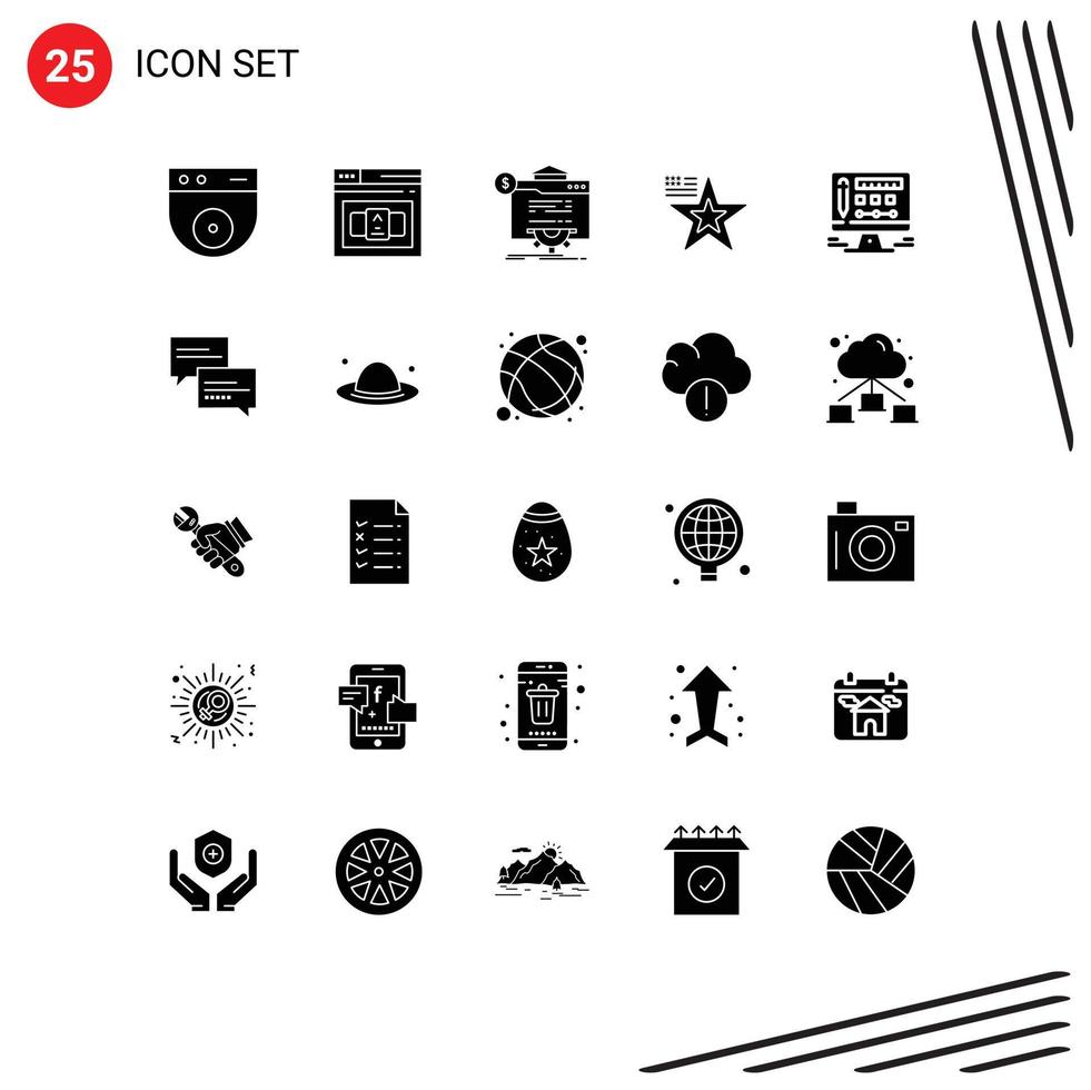 25 Thematic Vector Solid Glyphs and Editable Symbols of screen usa progress flag star Editable Vector Design Elements