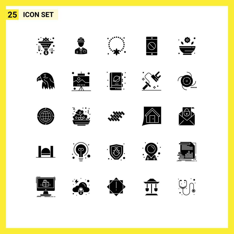 User Interface Pack of 25 Basic Solid Glyphs of mobile disabled application labour pendant necklace Editable Vector Design Elements