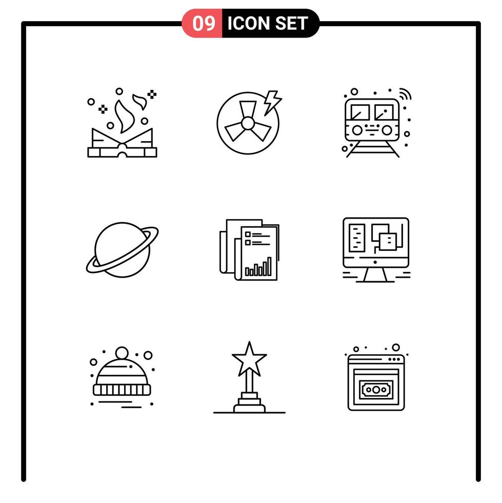 Set of 9 Modern UI Icons Symbols Signs for mars moon internet space transport Editable Vector Design Elements