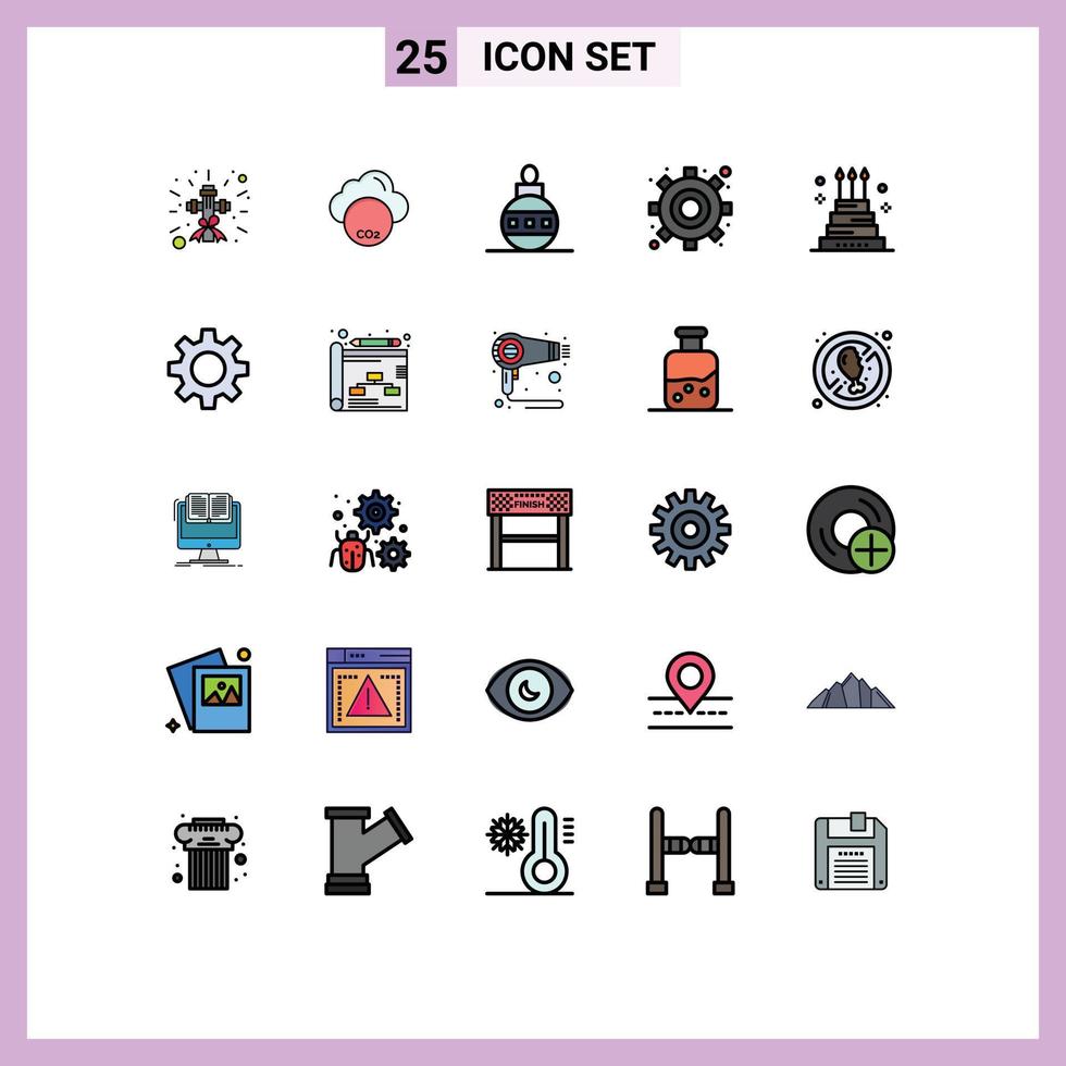Set of 25 Modern UI Icons Symbols Signs for event cake christmas settings engine Editable Vector Design Elements