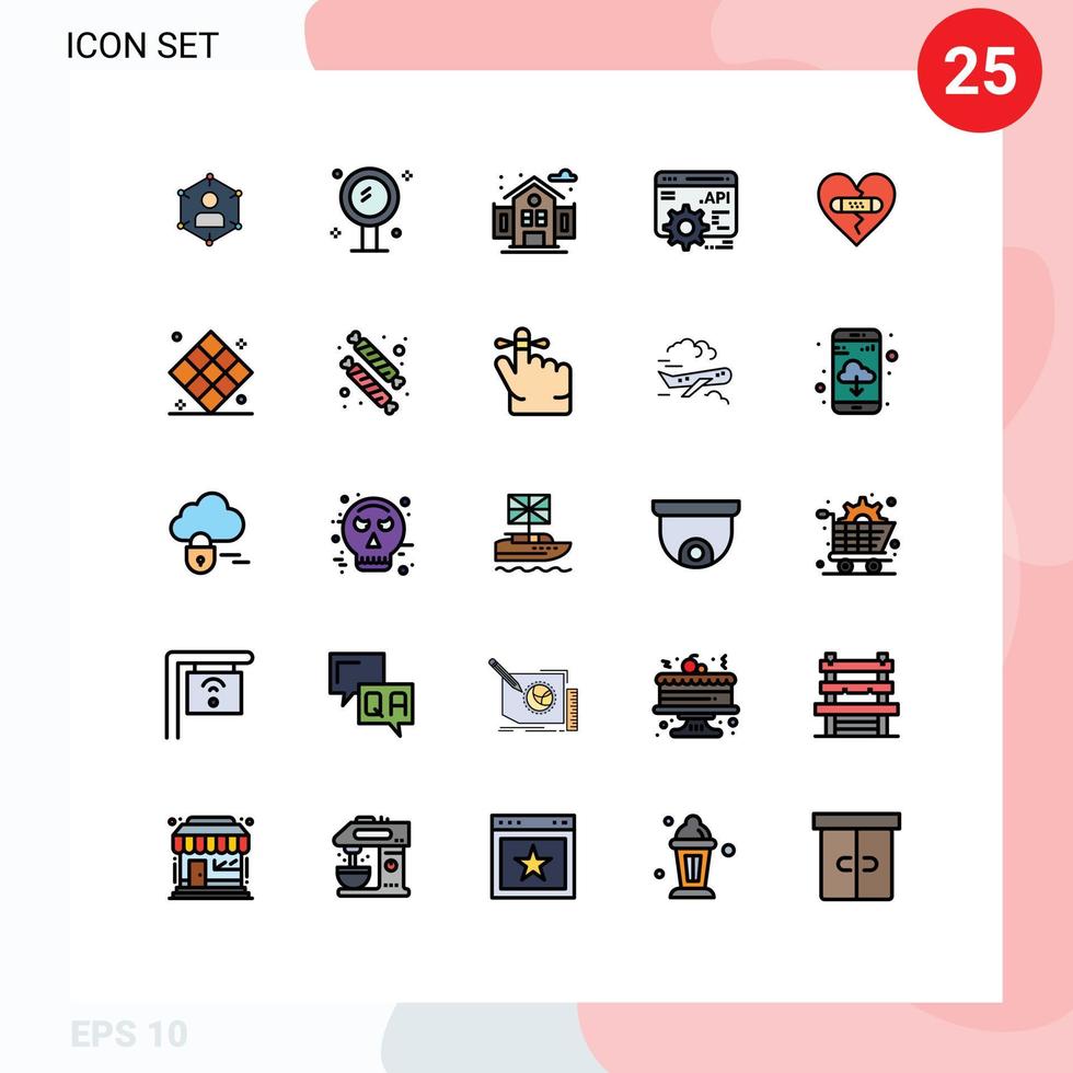 Group of 25 Filled line Flat Colors Signs and Symbols for application programme interface api beauty school city Editable Vector Design Elements