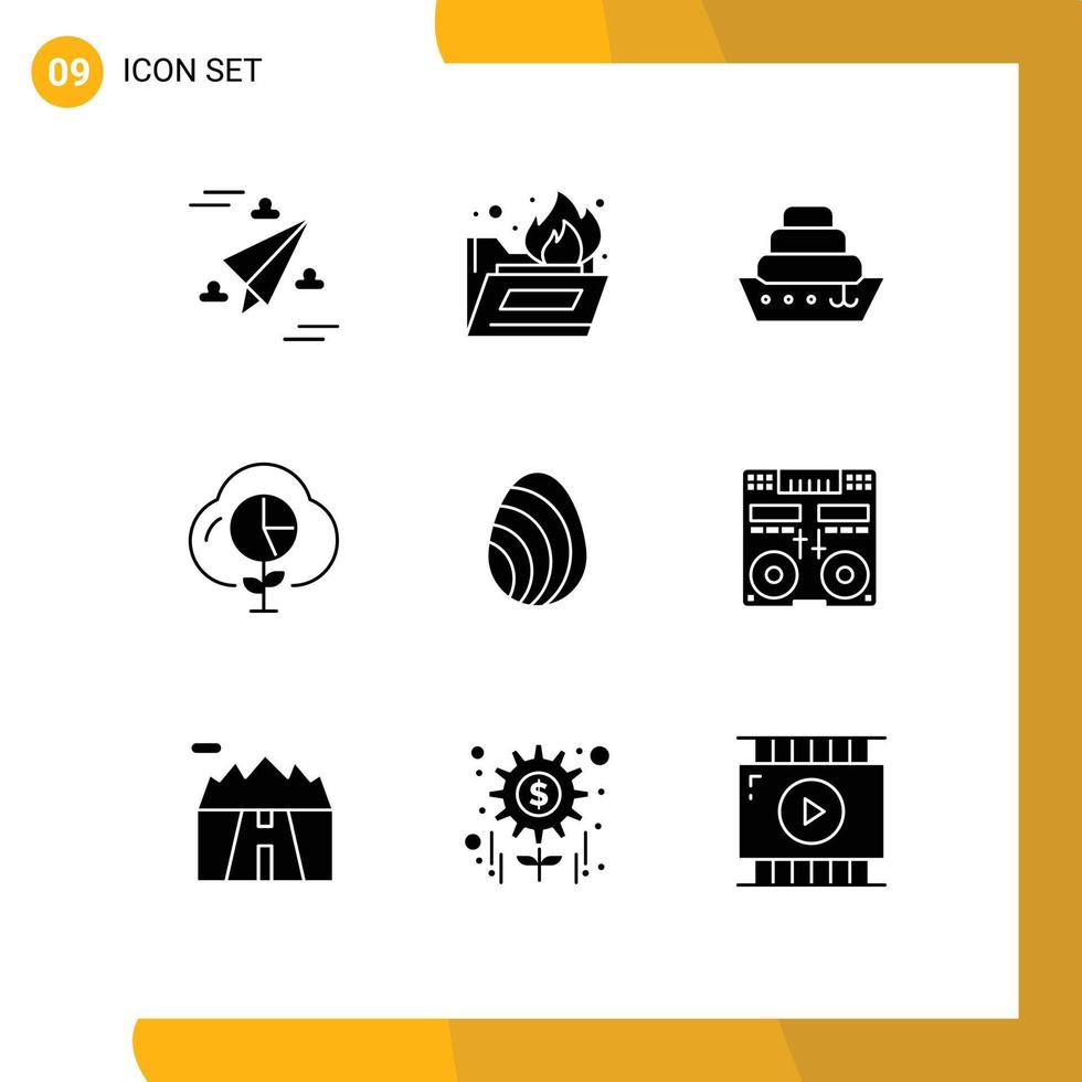 grupo de 9 signos y símbolos de glifos sólidos para elementos de diseño de vectores editables de economía de inversión de línea de huevo natural