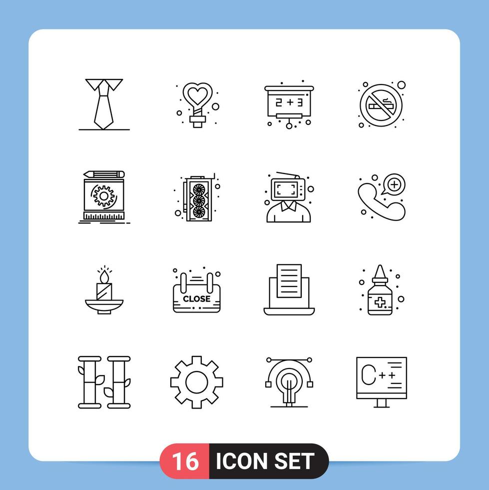 Set of 16 Vector Outlines on Grid for prototyping process education engineering sign Editable Vector Design Elements