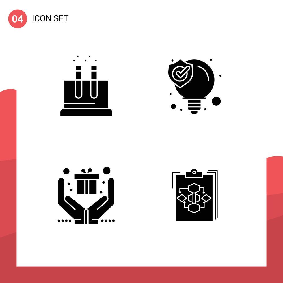 Mobile Interface Solid Glyph Set of 4 Pictograms of lab hands science seo solution clipboard Editable Vector Design Elements