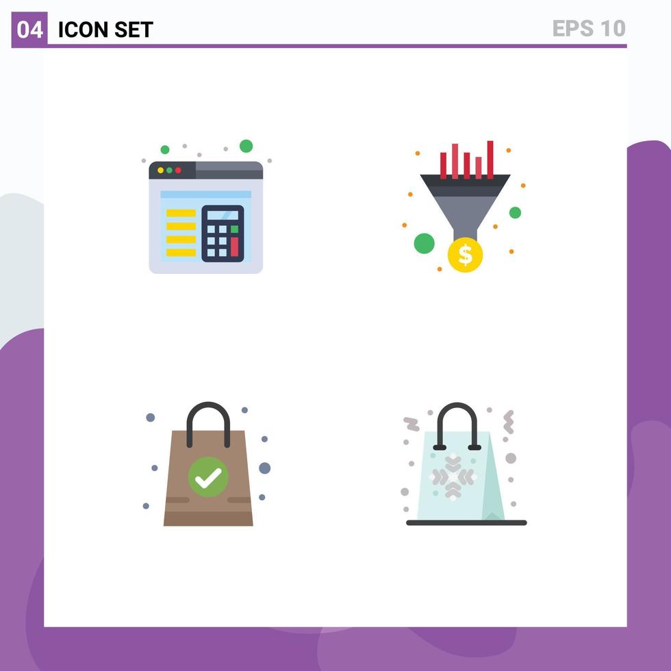 Group of 4 Flat Icons Signs and Symbols for browser shopping bag filter seo christmas Editable Vector Design Elements