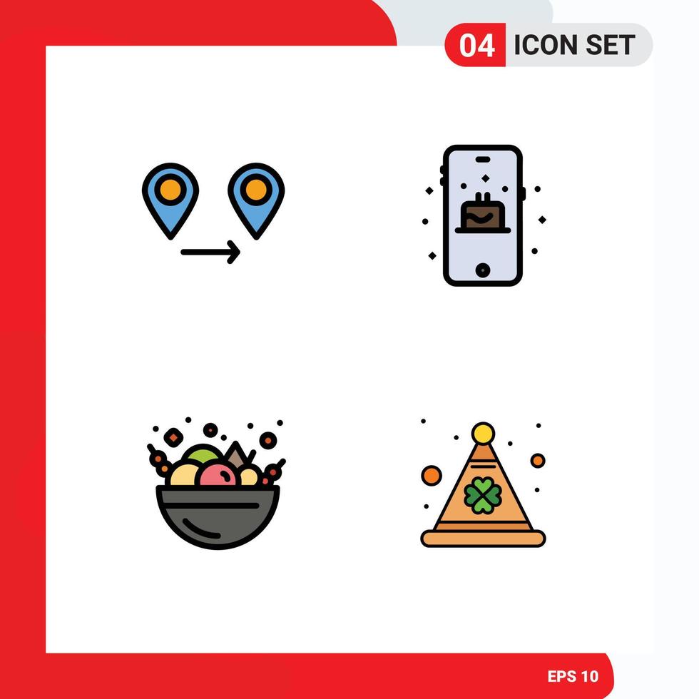 4 Thematic Vector Filledline Flat Colors and Editable Symbols of gps cap birthday food festival Editable Vector Design Elements