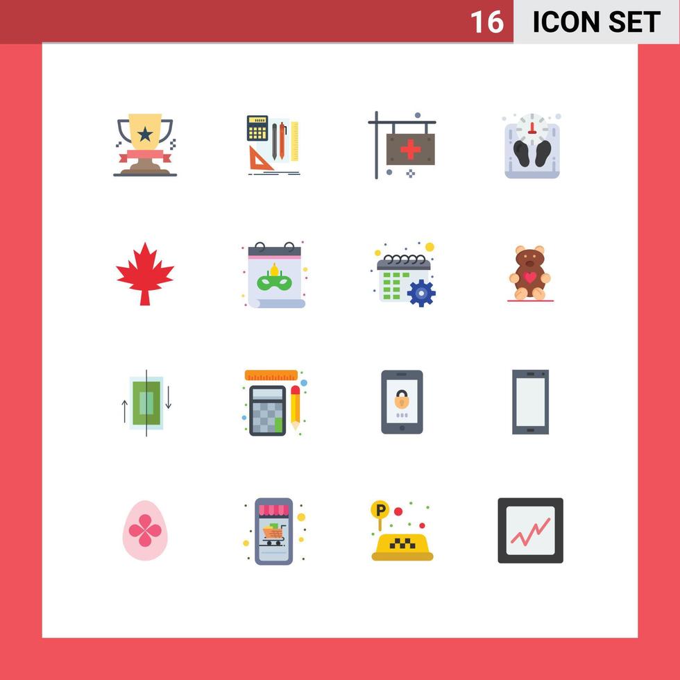 User Interface Pack of 16 Basic Flat Colors of scale mass pen diet health Editable Pack of Creative Vector Design Elements