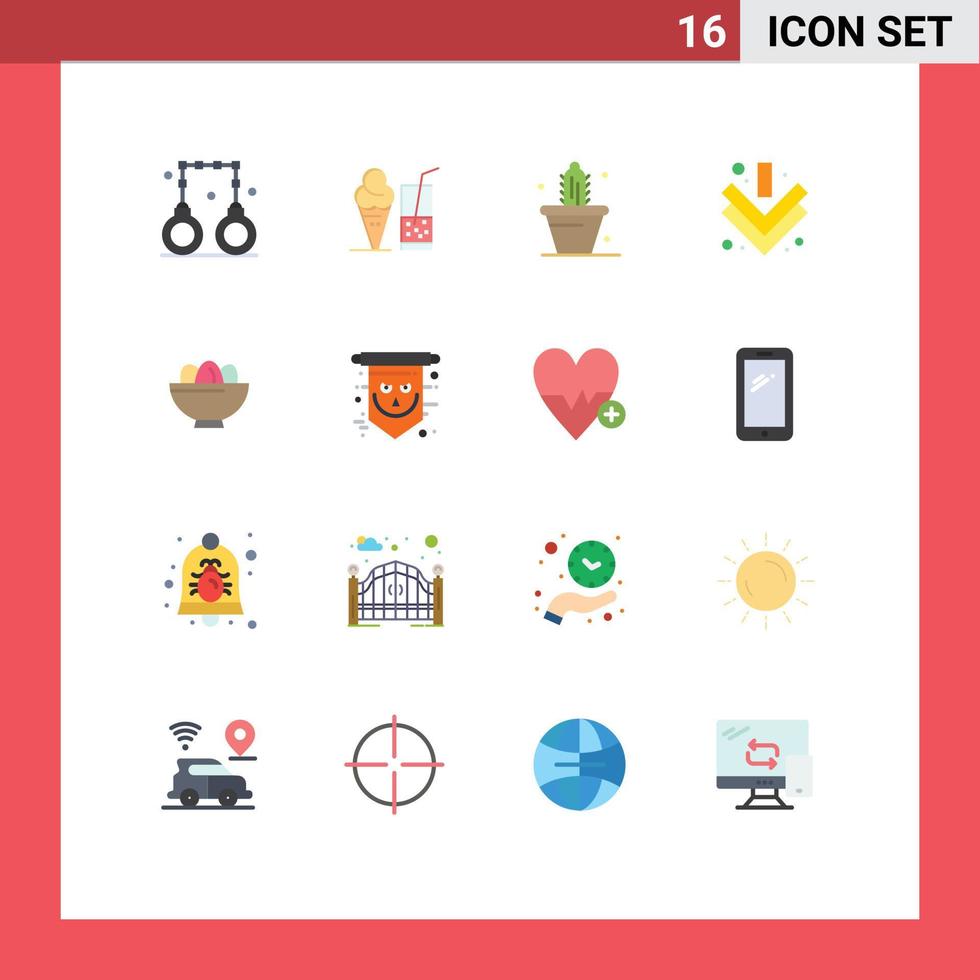 User Interface Pack of 16 Basic Flat Colors of easter bowl cactus full arrow Editable Pack of Creative Vector Design Elements