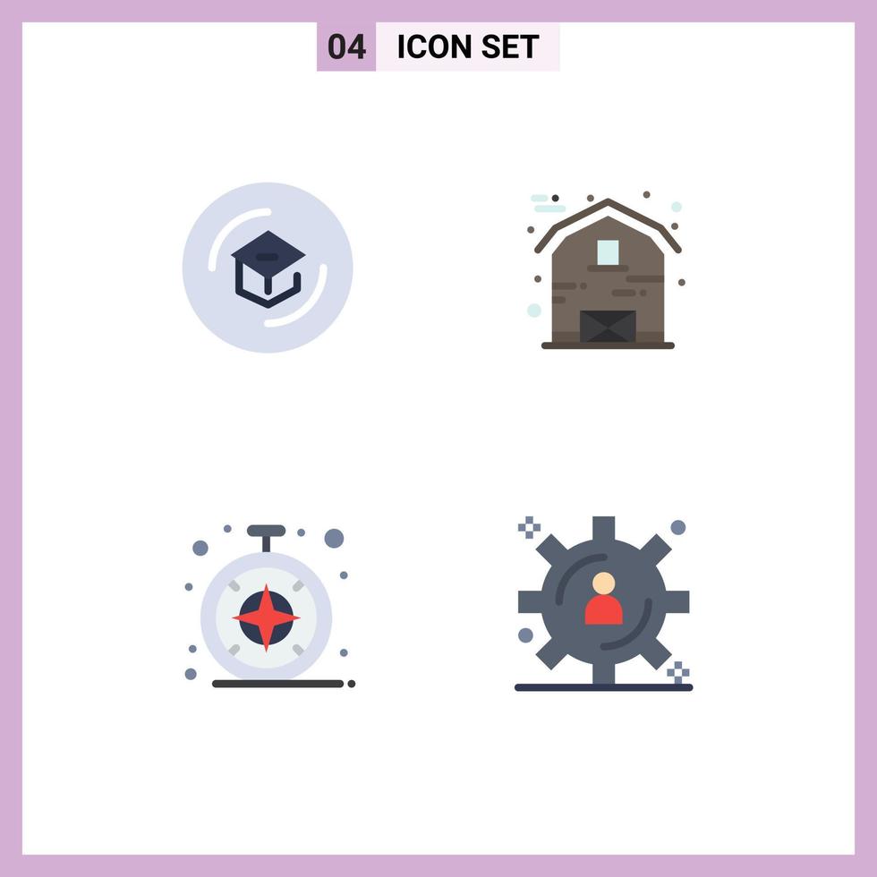 conjunto de 4 iconos planos vectoriales en cuadrícula para educación navegador aprendizaje granja safari elementos de diseño vectorial editables vector