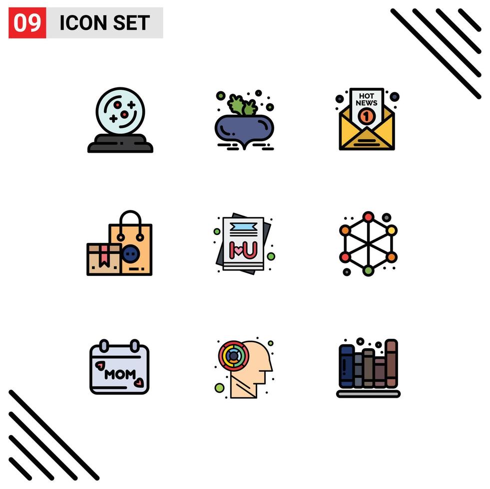 Universal Icon Symbols Group of 9 Modern Filledline Flat Colors of valentine product breaking news buy report Editable Vector Design Elements