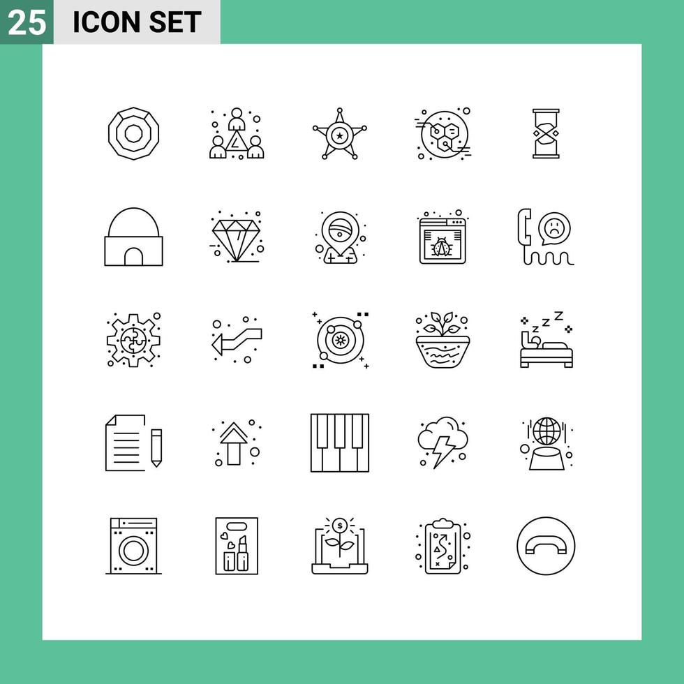 Pack of 25 Modern Lines Signs and Symbols for Web Print Media such as timer hourglass men power energy Editable Vector Design Elements