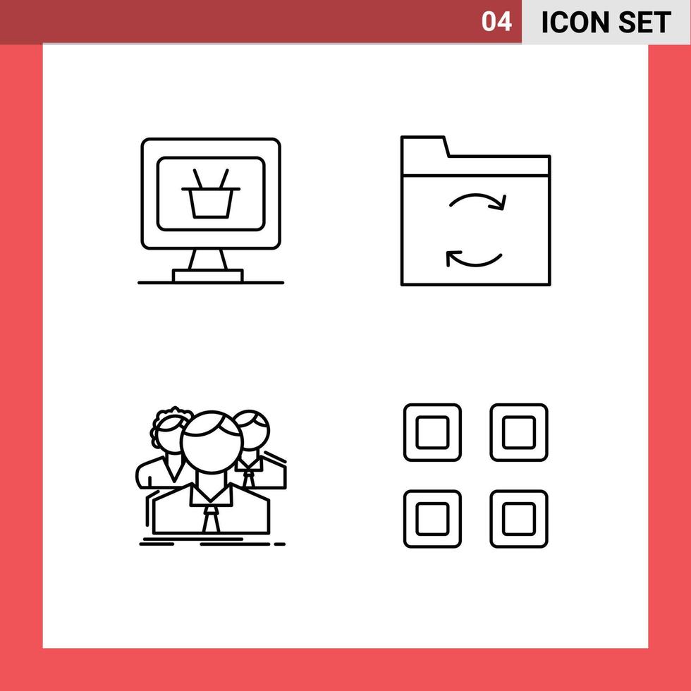 Pack of 4 creative Filledline Flat Colors of monitor team backup group grid Editable Vector Design Elements