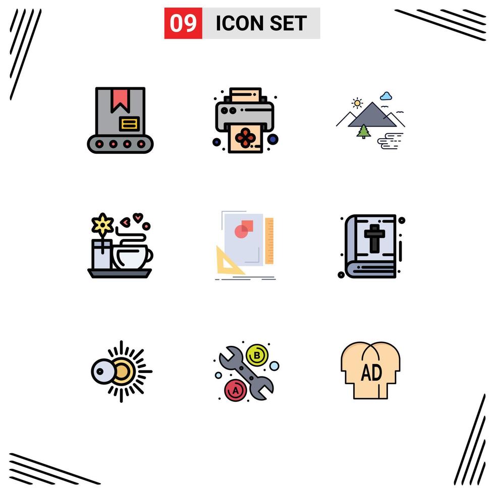 Stock Vector Icon Pack of 9 Line Signs and Symbols for sketch layout outdoor design coffee Editable Vector Design Elements