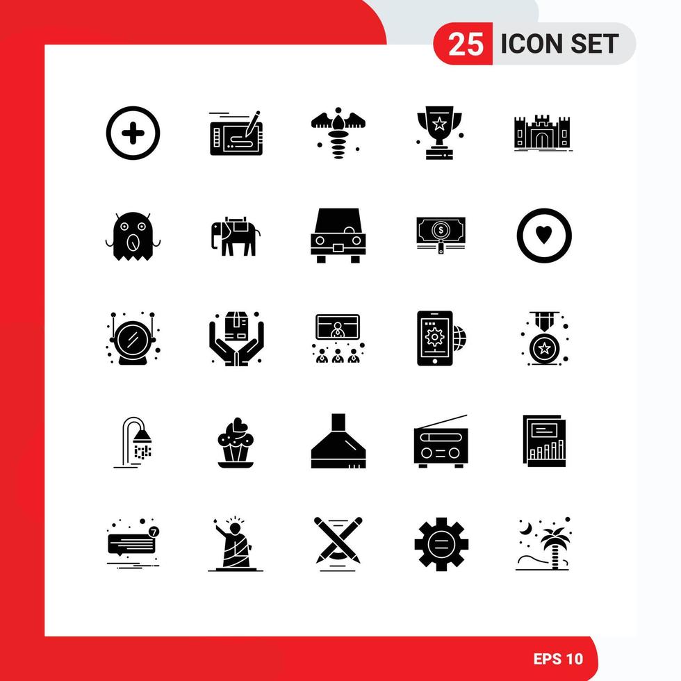 Pack of 25 Modern Solid Glyphs Signs and Symbols for Web Print Media such as defense success caduceus star award Editable Vector Design Elements