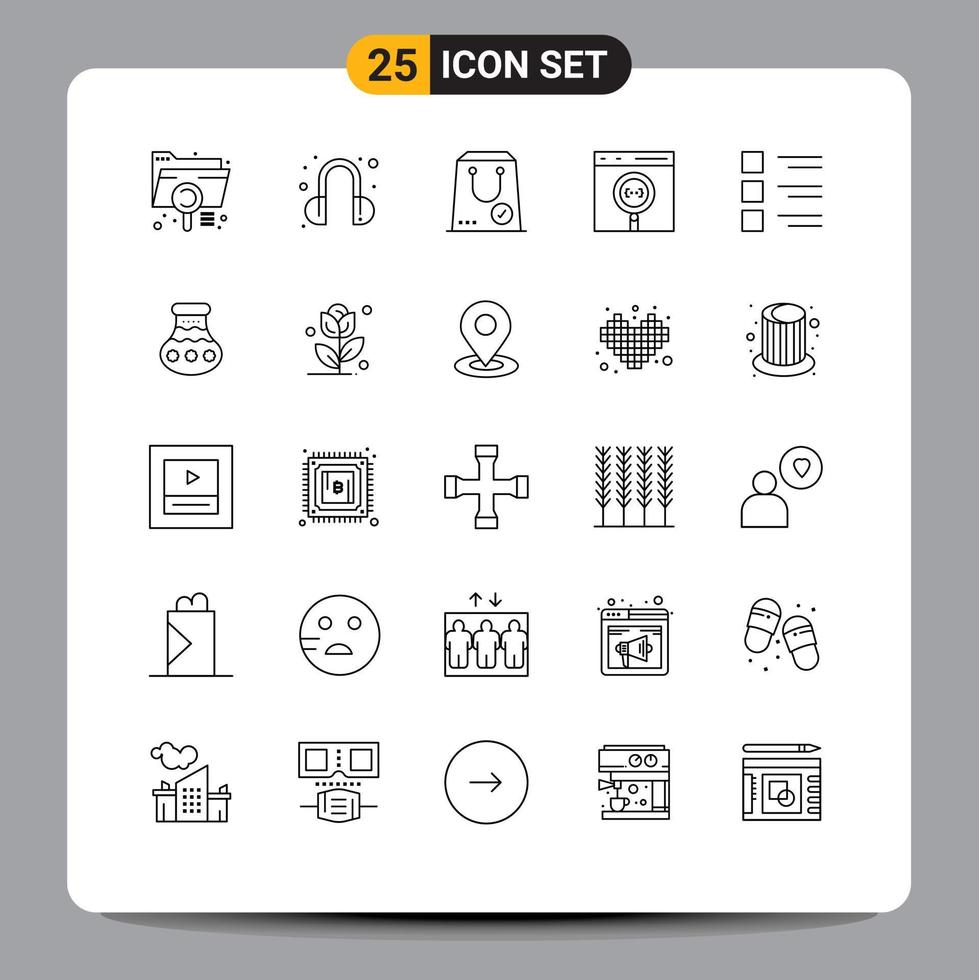 25 Universal Lines Set for Web and Mobile Applications development coding check browser yes Editable Vector Design Elements