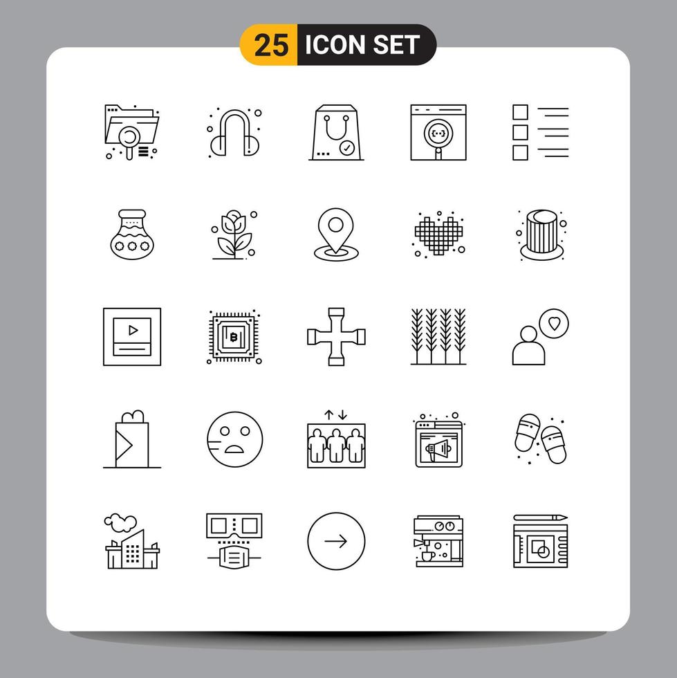 25 Universal Lines Set for Web and Mobile Applications development coding check browser yes Editable Vector Design Elements