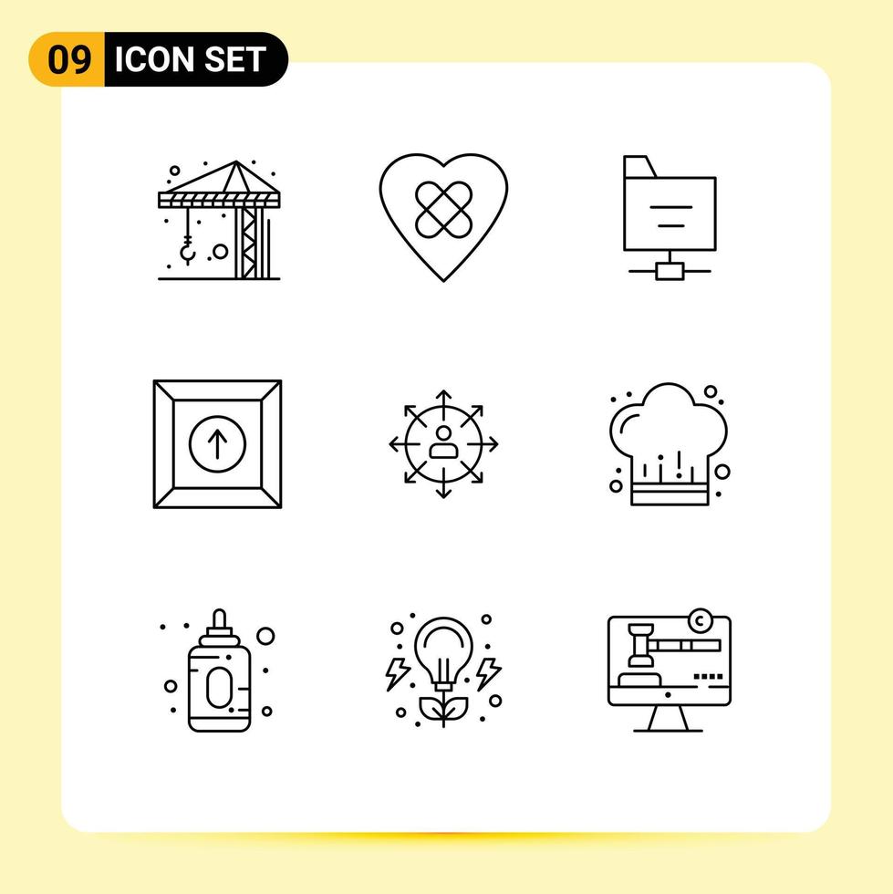 9 Thematic Vector Outlines and Editable Symbols of person employee server career direction Editable Vector Design Elements