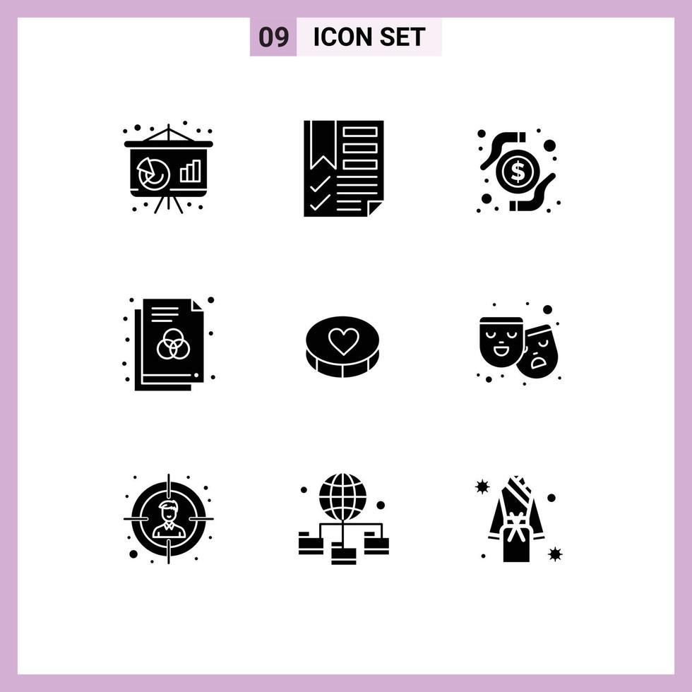 9 Thematic Vector Solid Glyphs and Editable Symbols of favorite rgb report format research Editable Vector Design Elements