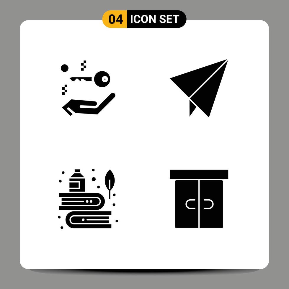 Set of 4 Commercial Solid Glyphs pack for house ink paper education drawer Editable Vector Design Elements