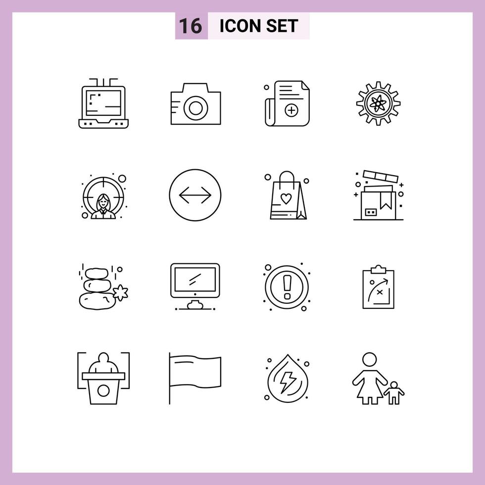 16 Creative Icons Modern Signs and Symbols of horizontal swipe target register female lab Editable Vector Design Elements