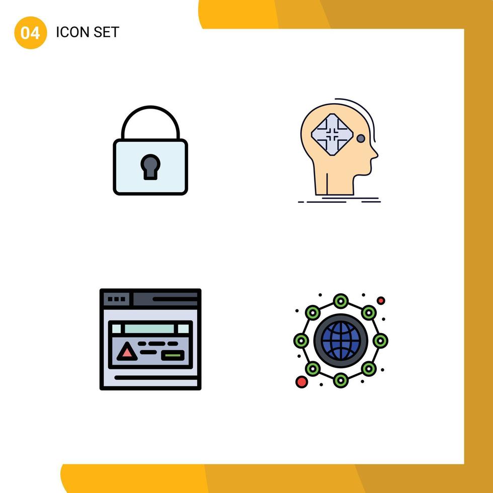 4 Filledline Flat Color concept for Websites Mobile and Apps lock interface login future webpage Editable Vector Design Elements
