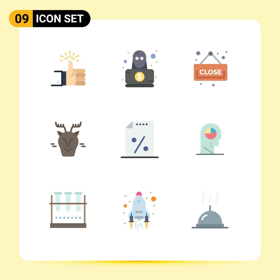 Universal Icon Symbols Group of 9 Modern Flat Colors of finance reindeer robbery canada alpine Editable Vector Design Elements