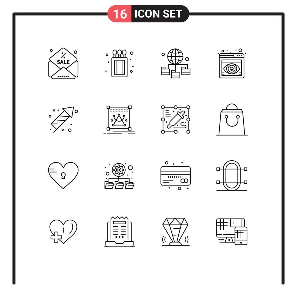 Pack of 16 Modern Outlines Signs and Symbols for Web Print Media such as eid fireworks technology firecracker view Editable Vector Design Elements