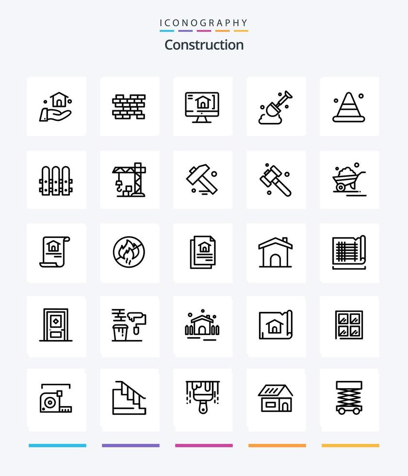 Creative Construction 25 OutLine icon pack  Such As fence. road. house. construction. alert vector