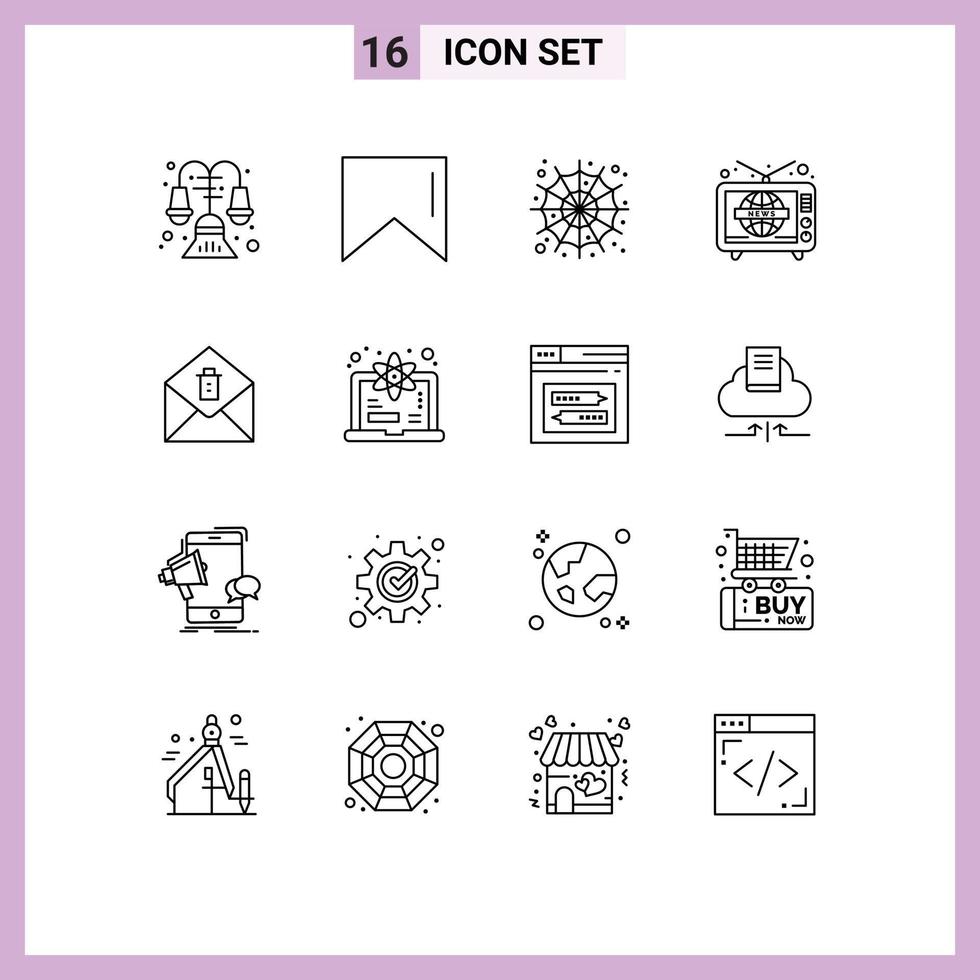 Pictogram Set of 16 Simple Outlines of computer message spider web mail tv Editable Vector Design Elements