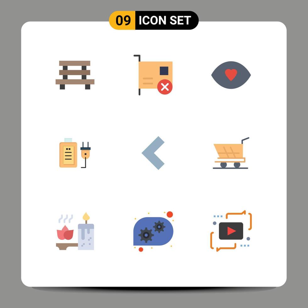 Mobile Interface Flat Color Set of 9 Pictograms of education charge hardware battery human Editable Vector Design Elements