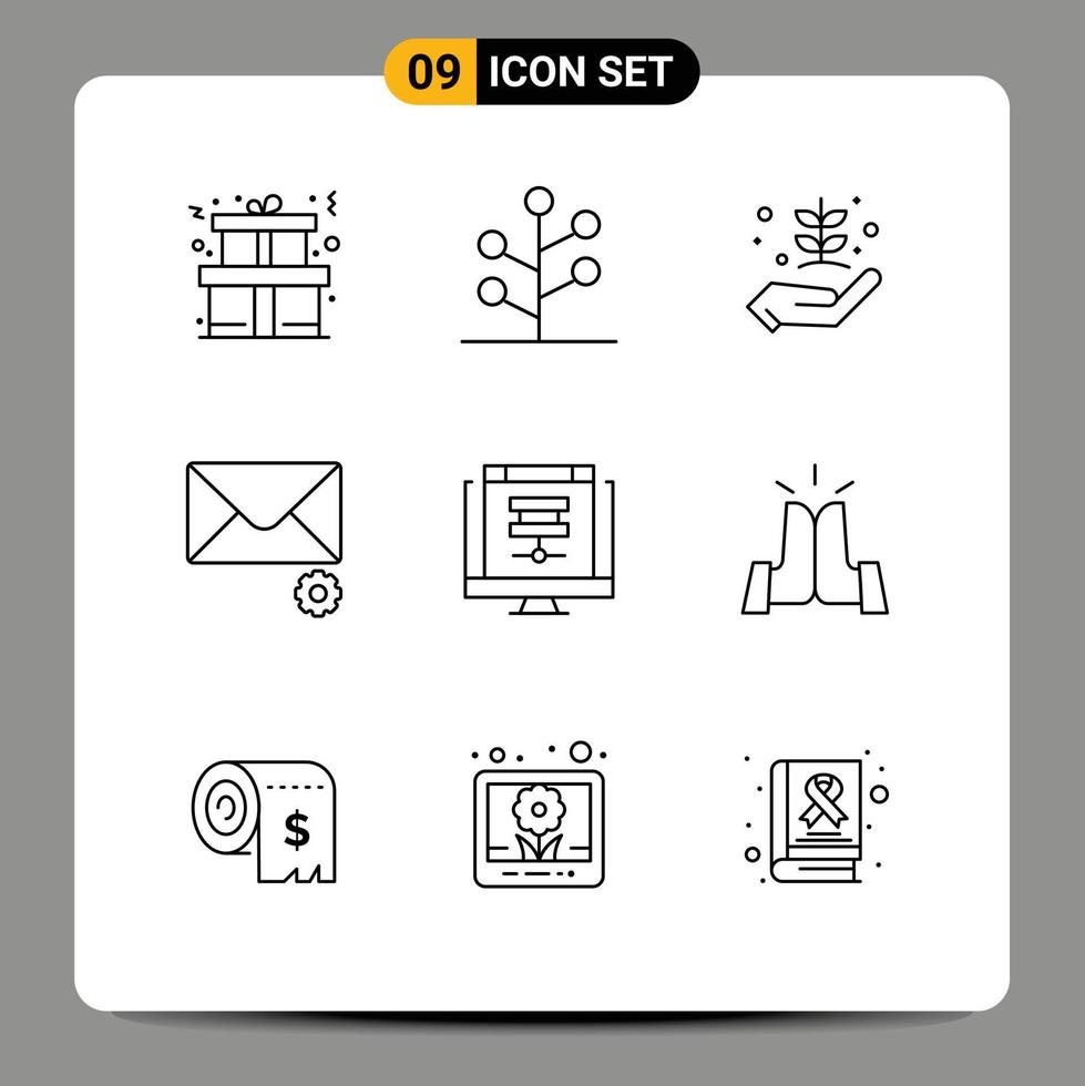 Mobile Interface Outline Set of 9 Pictograms of database cloud farming preferences mail Editable Vector Design Elements