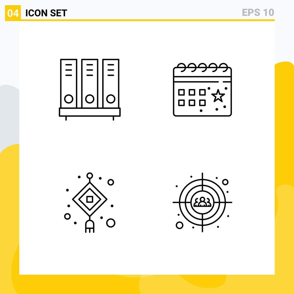 grupo de 4 signos y símbolos de colores planos de línea rellena para elementos de diseño vectorial editables de la lámpara de fecha del documento de la fiesta de archivo vector