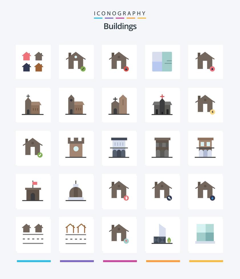 Paquete de iconos planos de 25 edificios creativos, como edificios. arquitectura. casa. proteger. casa vector