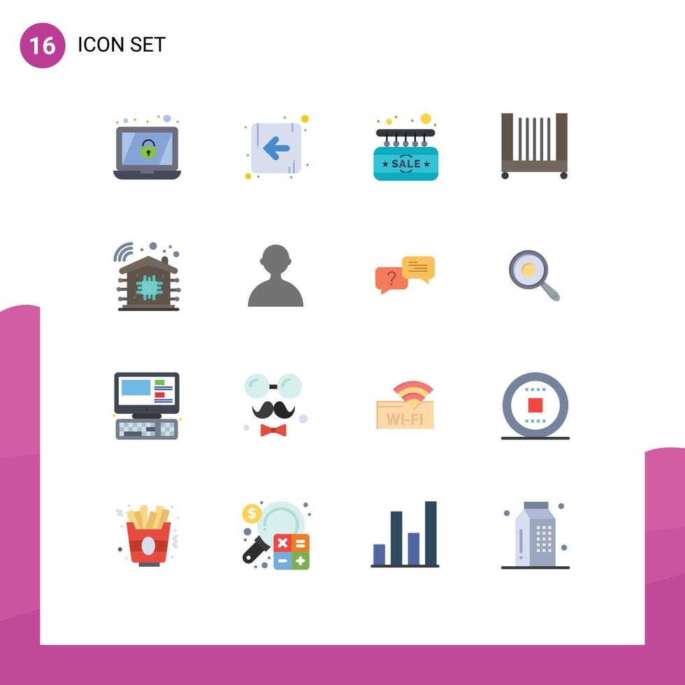 Set of 16 Modern UI Icons Symbols Signs for user technology sign smart home crib Editable Pack of Creative Vector Design Elements