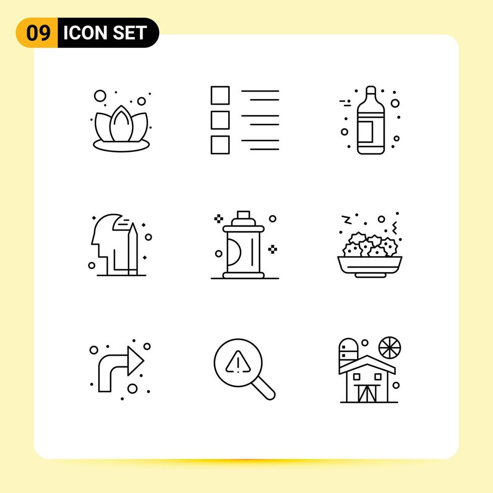 Mobile Interface Outline Set of 9 Pictograms of salon grooming alcohol beauty mind Editable Vector Design Elements