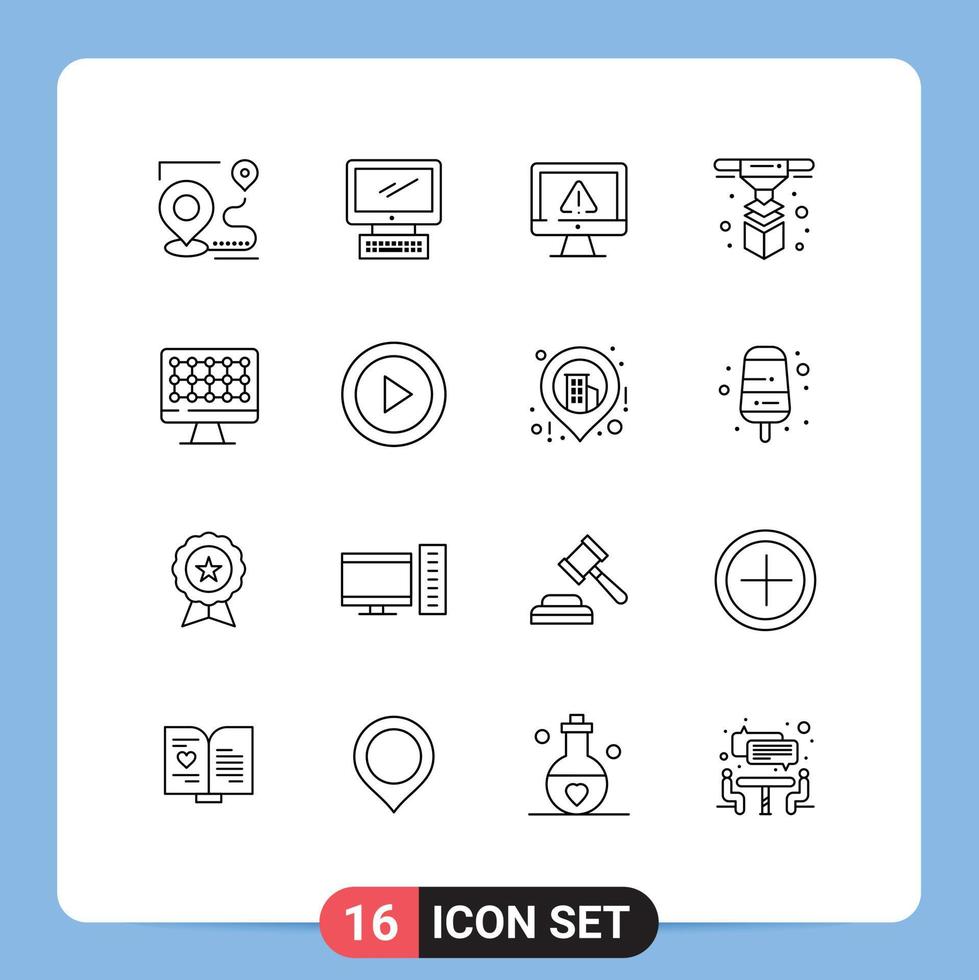 Stock Vector Icon Pack of 16 Line Signs and Symbols for printing modeling imac security information Editable Vector Design Elements