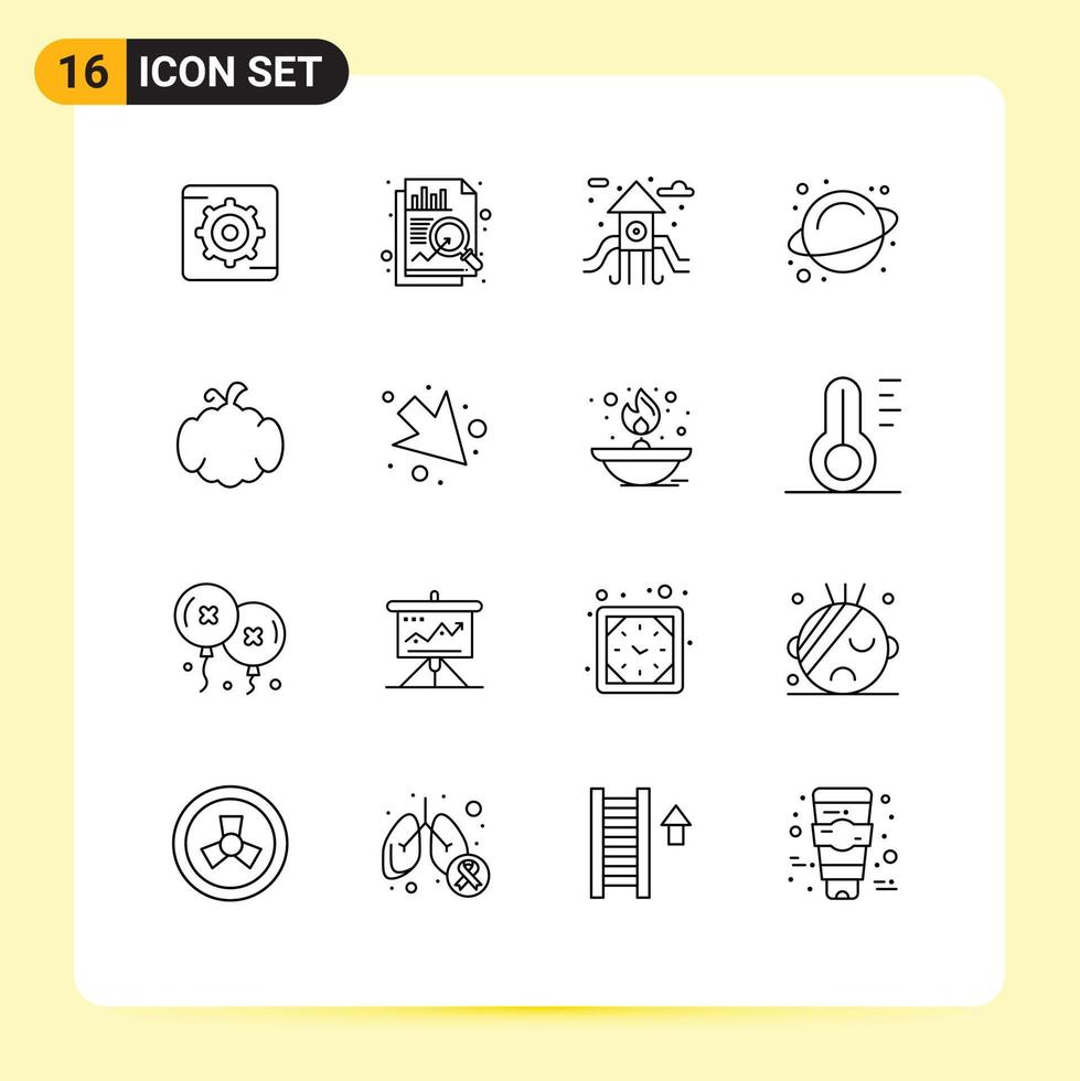 Mobile Interface Outline Set of 16 Pictograms of down canada play ground pumpkin cucurbit Editable Vector Design Elements