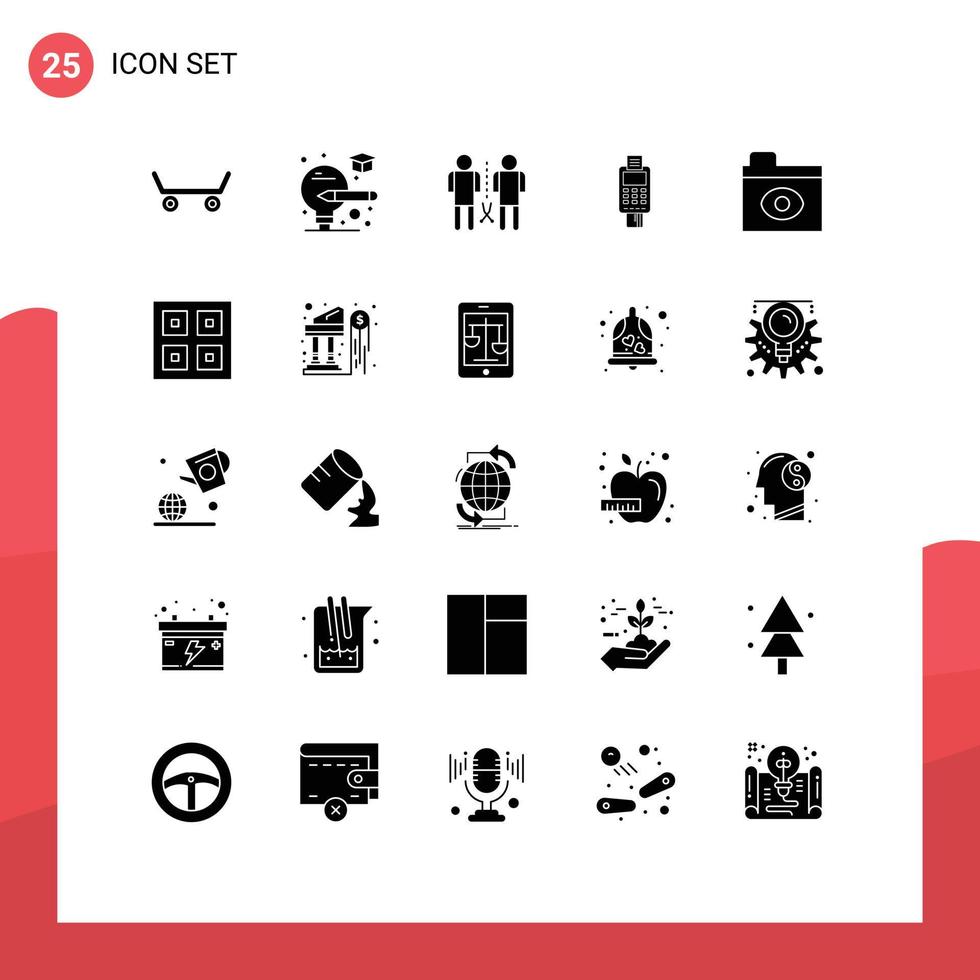 Modern Set of 25 Solid Glyphs and symbols such as big brother credit card machine people credit card card Editable Vector Design Elements