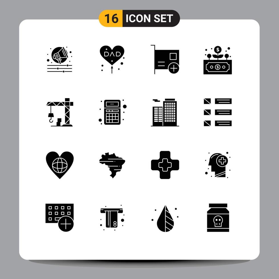 Editable Vector Line Pack of 16 Simple Solid Glyphs of architecture finance add development hardware Editable Vector Design Elements