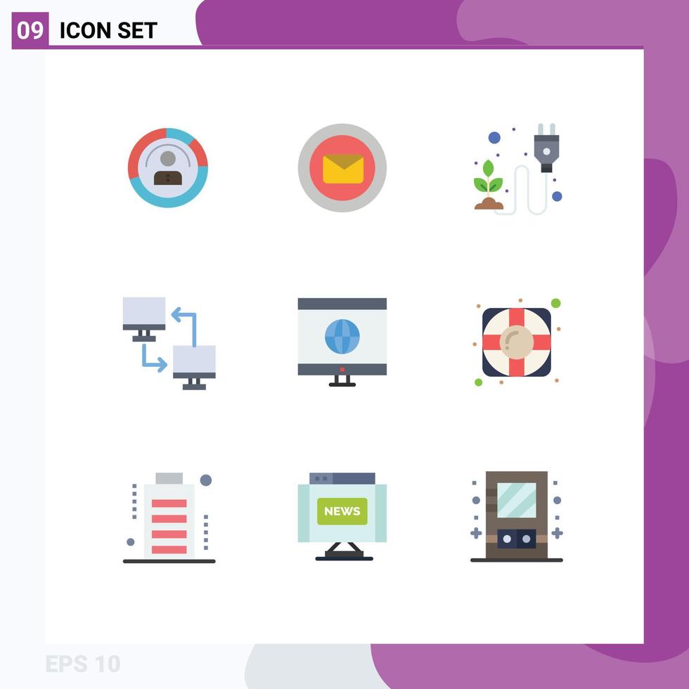 User Interface Pack of 9 Basic Flat Colors of computer herb message energy ecological Editable Vector Design Elements