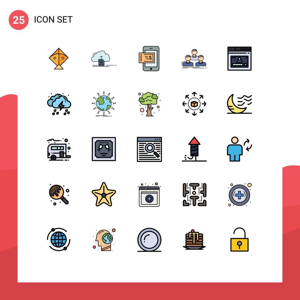 paquete de iconos de vector de stock de 25 signos y símbolos de línea para elementos de diseño de vector editables de empleados de personas móviles de equipo de página