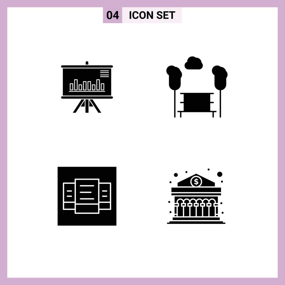 Universal Icon Symbols Group of 4 Modern Solid Glyphs of presentation price business view bank Editable Vector Design Elements