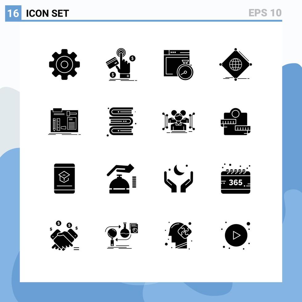 Solid Glyph Pack of 16 Universal Symbols of global things web internet computing Editable Vector Design Elements