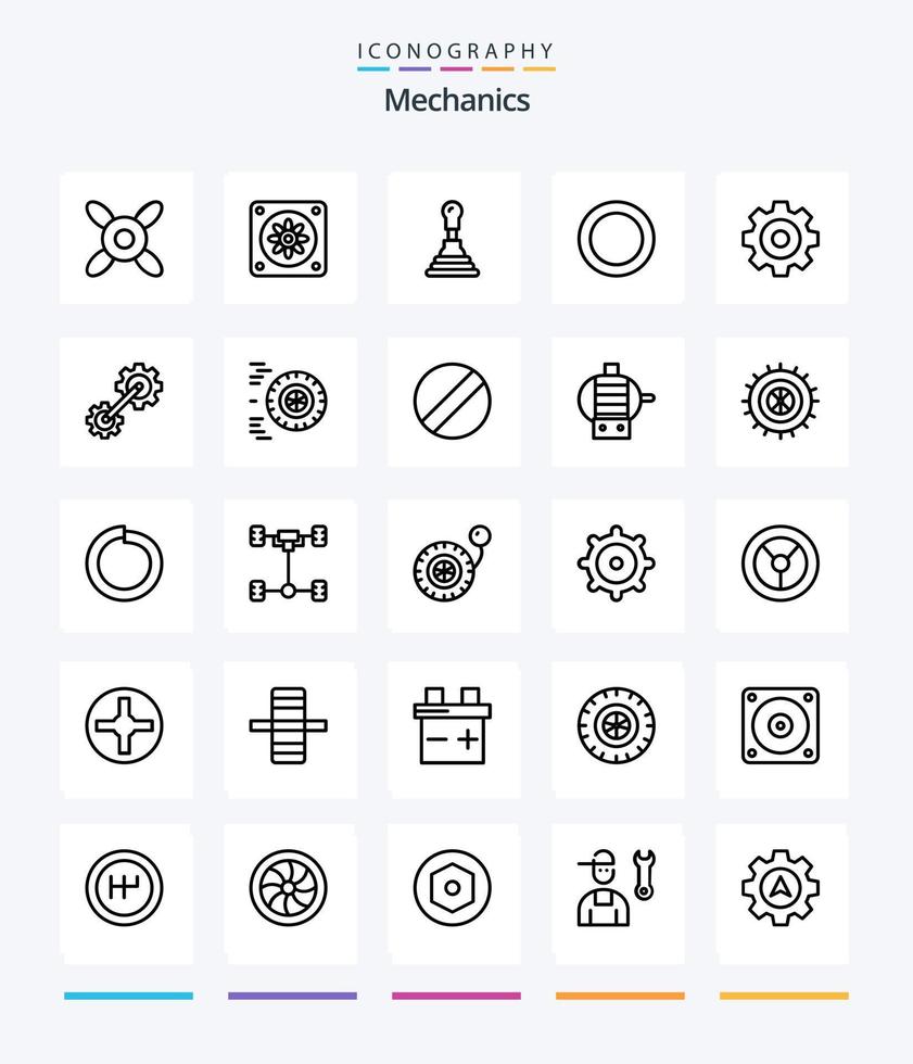 Mecánica creativa 25 paquete de iconos de contorno como rueda. movimiento. crear. industrial. rueda dentada vector