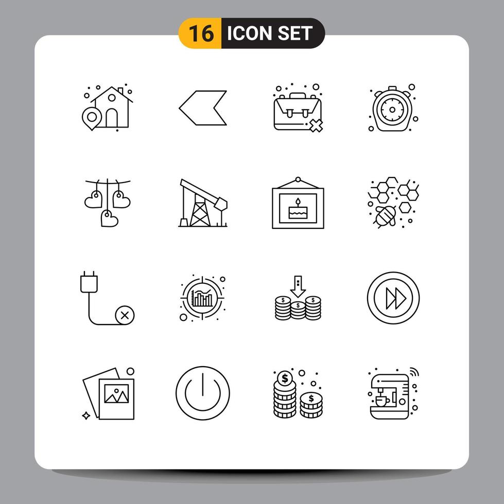 16 User Interface Outline Pack of modern Signs and Symbols of valentine timer population time food Editable Vector Design Elements