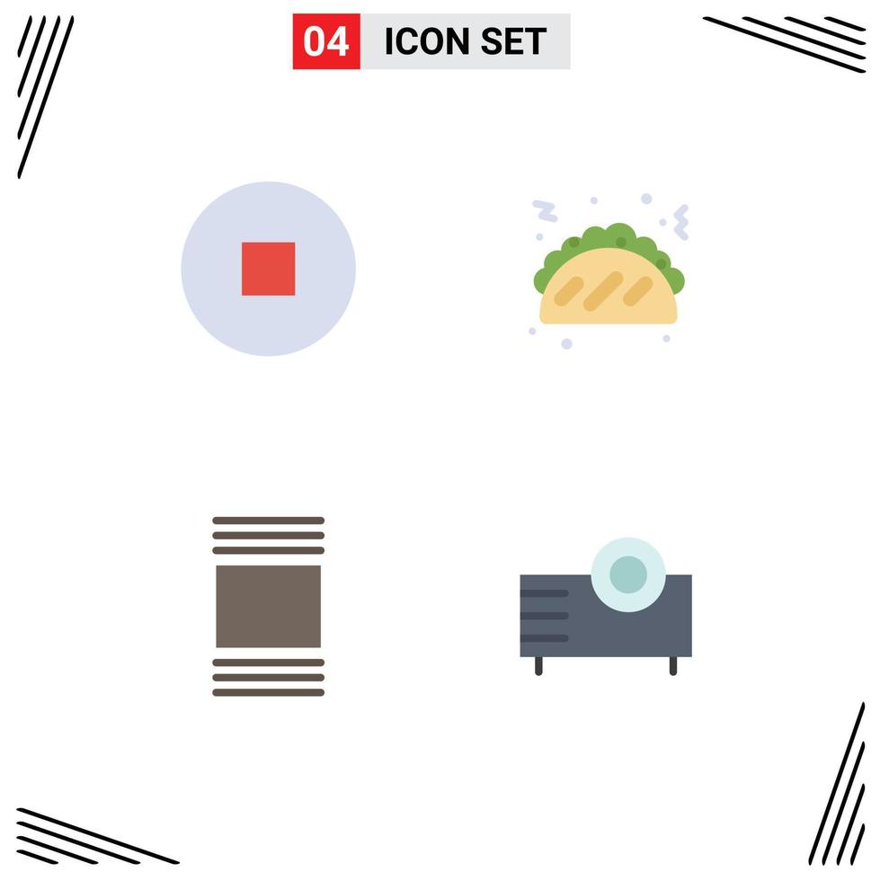 Flat Icon Pack of 4 Universal Symbols of circle electronics fast food thumbnails projector Editable Vector Design Elements